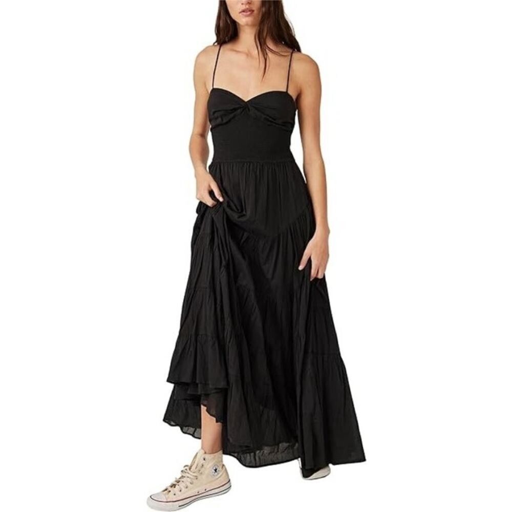 Free People Women's Sundrenched Solid Maxi Dress Black NWT $148 - Picture 2 of 5